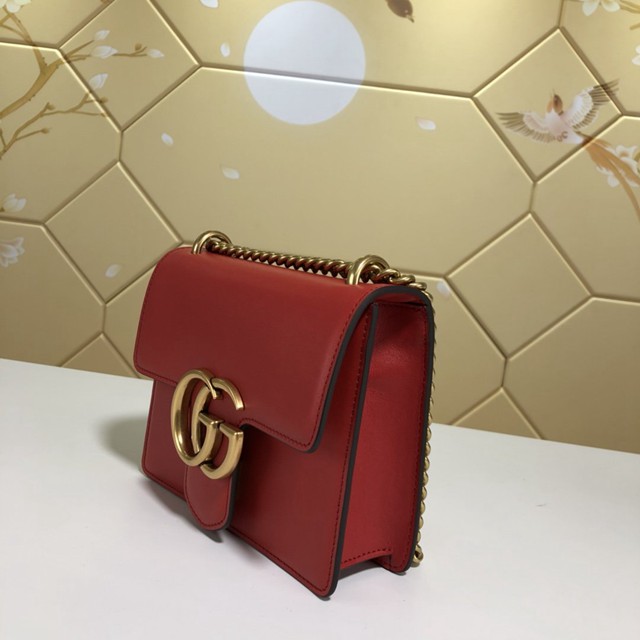 Gucci經典款女包 431384 古馳Padlock GG小號斜跨鏈條包 紅色光面小牛皮包  gqy2707